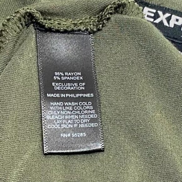 Express Dress Ladies XS Olive Green Lace Front Short Sleeve Knit Pullover EUC - Picture 9 of 12